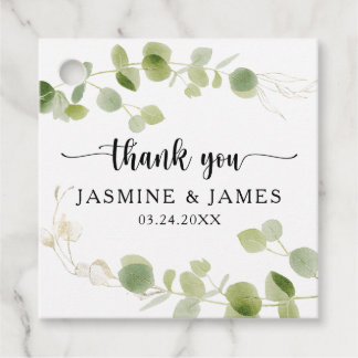 Chic Watercolor Eucalyptus Botanical Thank You Favour Tags