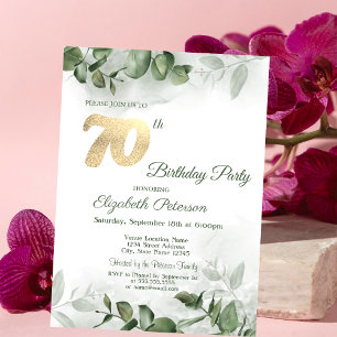Chic Watercolor Eucalyptus Greenery 70th Birthday Invitation