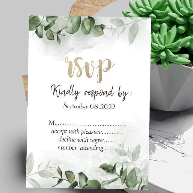 Chic Watercolor Eucalyptus Greenery  RSVP  Invitation (Creator Uploaded)