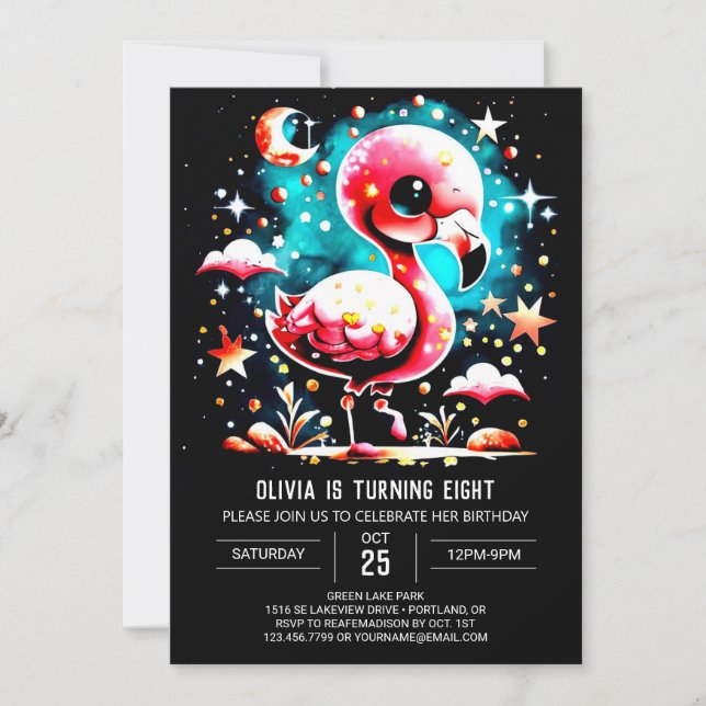 Chic Watercolor Flamingo Birthday Invitation (Front)