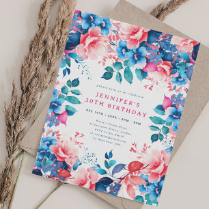 Chic Watercolor Floral 30th Birthday  Invitation