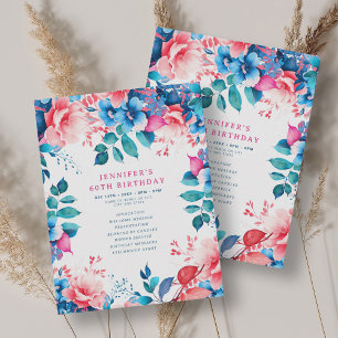 Chic Watercolor Floral 60th Birthday Program Invitation