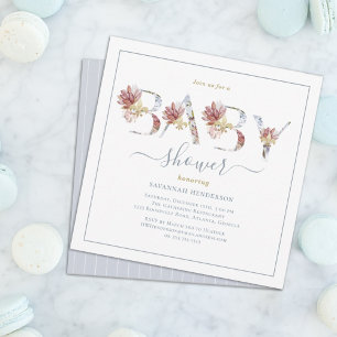 Chic Watercolor Floral and Gold Baby Shower Invitation