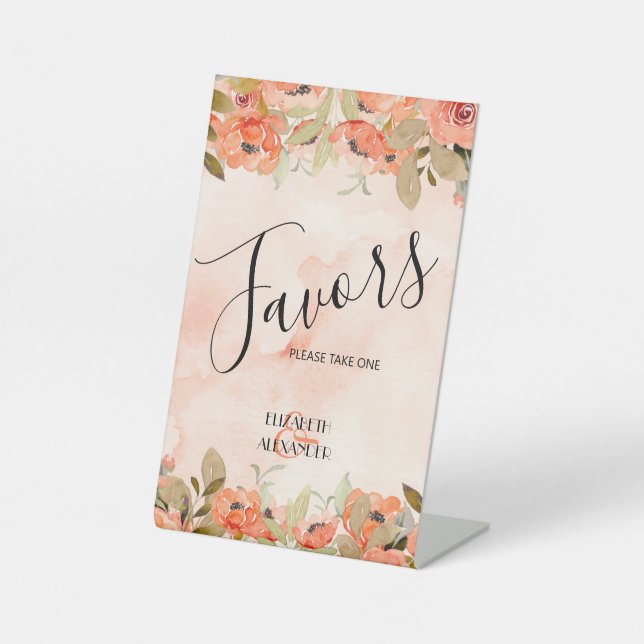 Chic Watercolor Floral Bridal Shower Favours Pedestal Sign (Front)