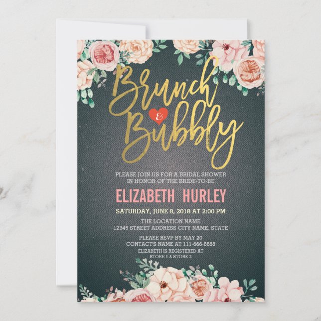 Chic Watercolor Floral Brunch Bubbly Bridal Shower Invitation (Front)