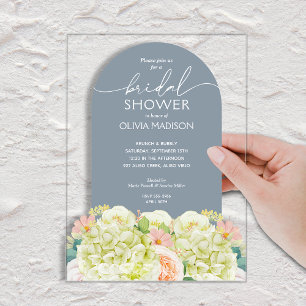 Chic Watercolor Floral Dusty Blue Bridal Shower  Acrylic Invitations