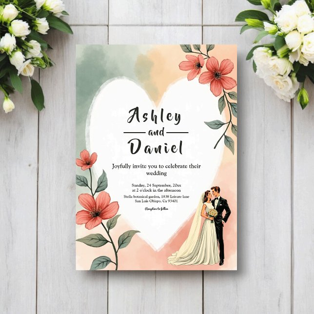 Chic Watercolor Floral Dusty Bride Groom Wedding Invitation (Creator Uploaded)