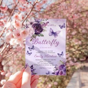 Chic Watercolor Floral Girl Butterfly Baby Shower Invitation