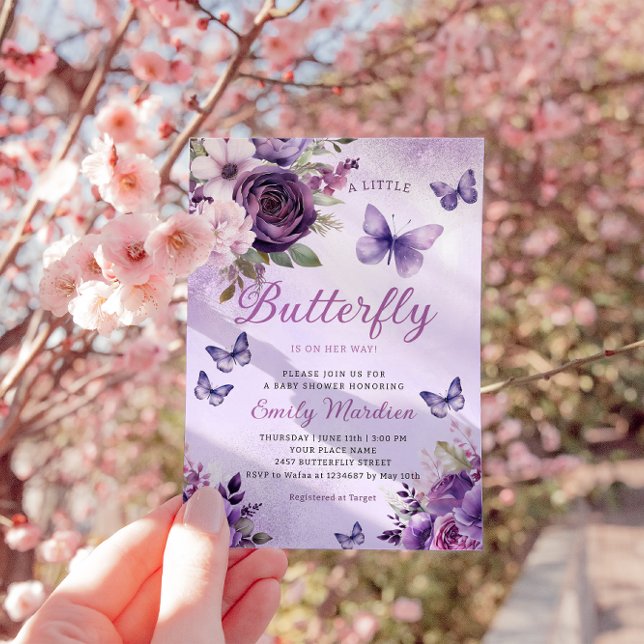 Chic Watercolor Floral Girl Butterfly Baby Shower Invitation (Creator Uploaded)