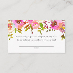 Chic Watercolor Floral girl diaper raffle card