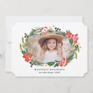 Chic Watercolor Floral Holiday Photo