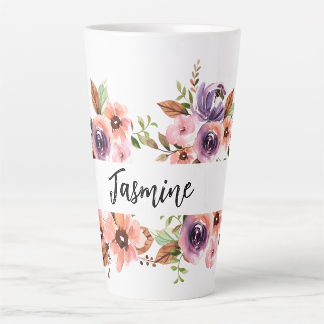 Chic Watercolor  Floral Latte Mug (Front)