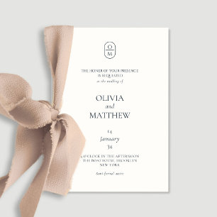 Chic Watercolor Floral Monogram Wedding Invitation