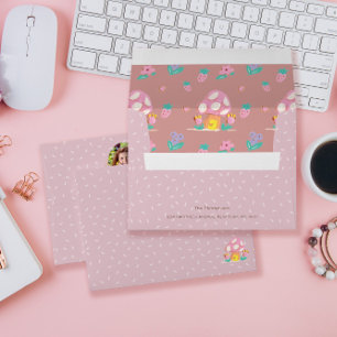 Chic Watercolor Floral Mushroom Pattern Photo Pink Envelope
