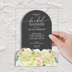 Chic Watercolor Floral on Brown Bridal Shower Acrylic Invitations