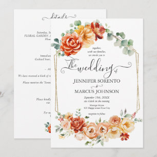 Chic Watercolor Floral Orange Wedding Details- Invitation
