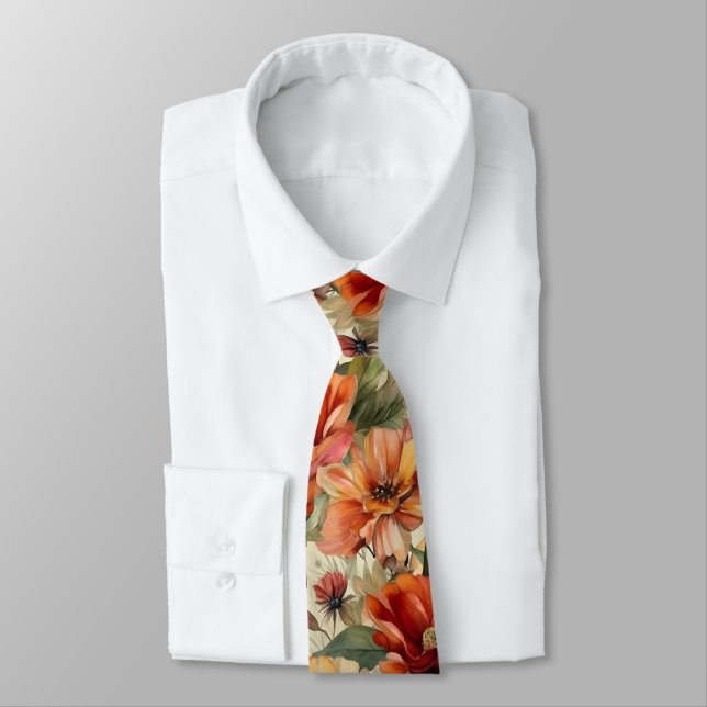 Chic Watercolor Floral Pattern Tie (Tied)