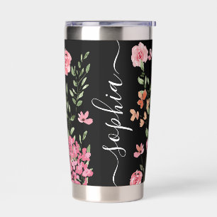 Chic Watercolor floral Script Name Personalized Insulated Tumbler