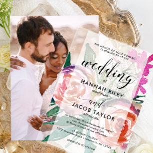 Chic Watercolor Floral Wedding Acrylic Invitations