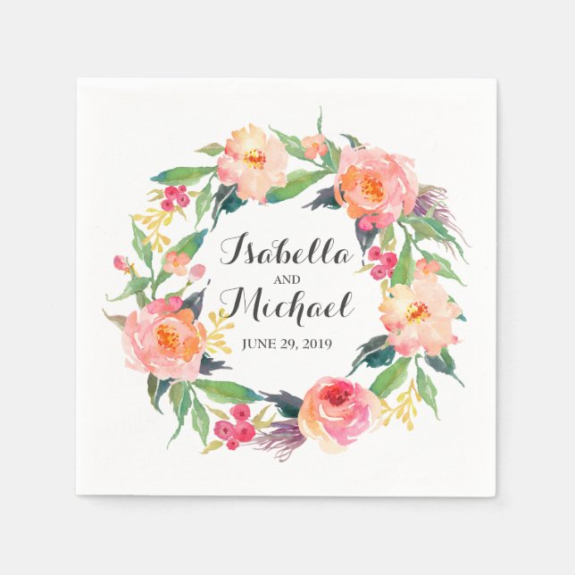 Chic Watercolor Floral Wedding Napkin (Front)