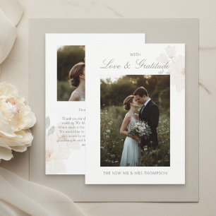Chic Watercolor Floral Wedding Photo Thank you  Card