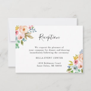 Chic Watercolor Floral Wedding Reception Details C Invitation