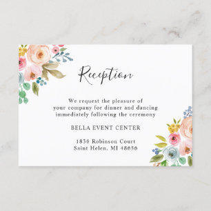 Chic Watercolor Floral Wedding Reception Details Invitation