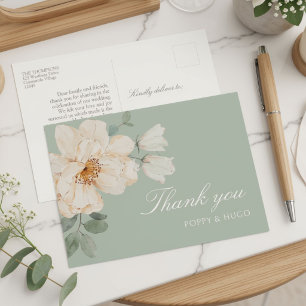 Chic Watercolor Floral Wedding Thank you Postcard