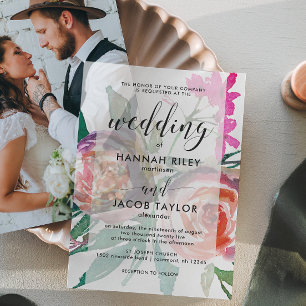 Chic Watercolor Floral Wedding Vellum Invitations