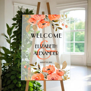 Chic Watercolor Floral Wedding Welcome Acrylic Sign