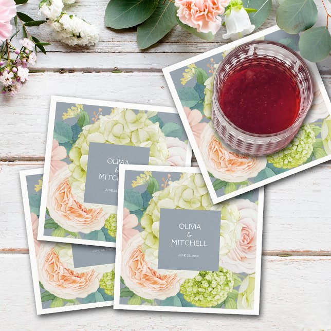 Chic Watercolor Florals Dusty Blue Napkin (Chic Watercolor Florals Dusty Blue Wedding Napkins)