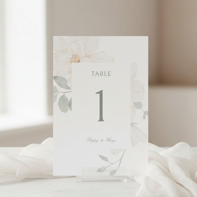 Chic Watercolor Flower Wedding Table Number Card (Creator Uploaded)
