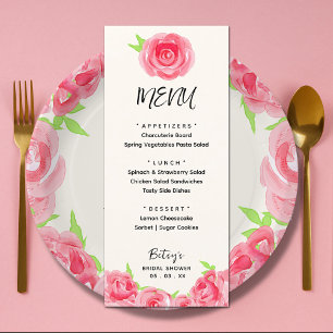 Chic Watercolor Flowers Derby Bridal Shower Menu