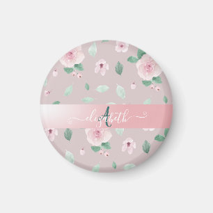 Chic Watercolor Flowers Monogram Magnet