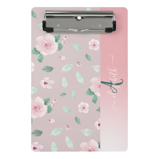 Chic Watercolor Flowers Monogram  Mini Clipboard (Front)