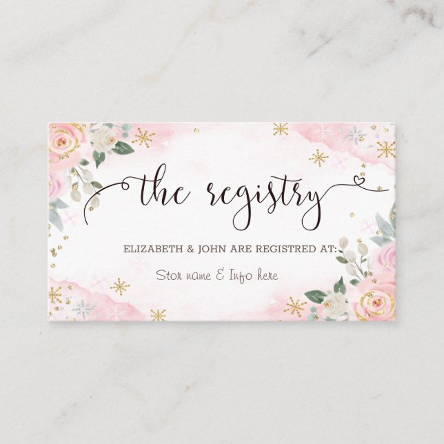 Chic Watercolor Flowers Snowflakes Enclosure Card (Front)