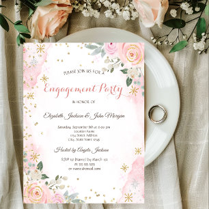 Chic Watercolor Flowers Snowflakes  Engagement Invitation