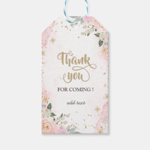 Chic Watercolor Flowers Snowflakes Thank You Gift Tags