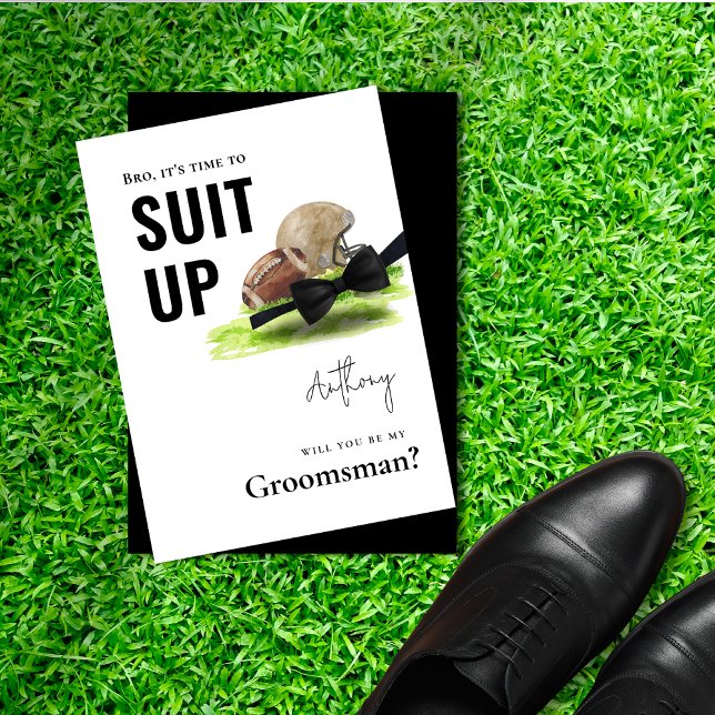 Chic Watercolor Football Tuxedo Suit Up Groomsman Invitation (Chic Watercolor Football Tuxedo Suit Up Groomsman Invitation)