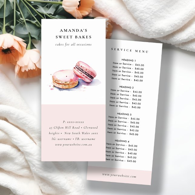 Chic Watercolor French Macarons Bakery Menu  (Creator Uploaded)
