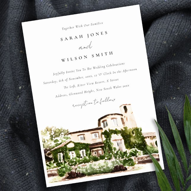 Chic Watercolor Green Winery Vineyard Wedding Invitation (Creator Uploaded)