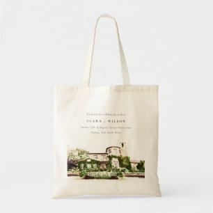 Chic Watercolor Green Winery Vineyard Wedding Tote Bag