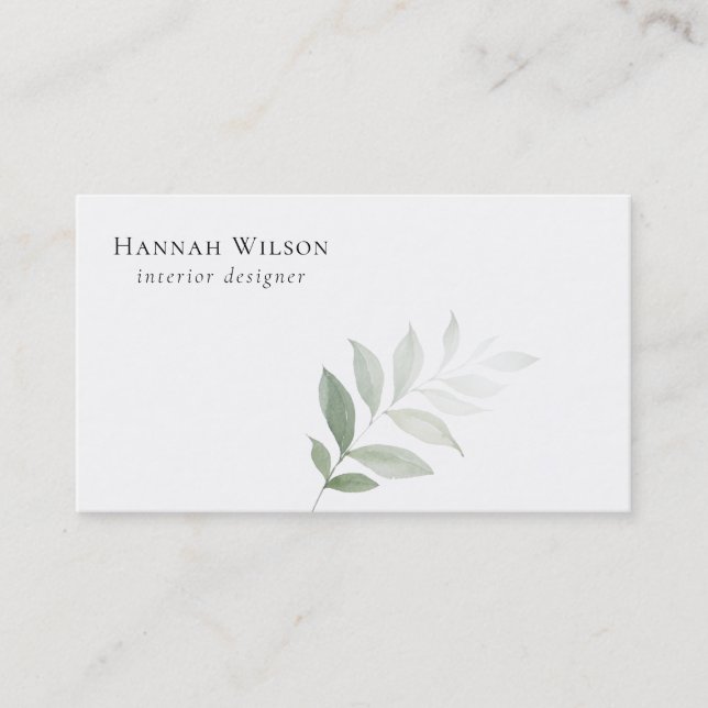 Chic Watercolor Greenery Classic Business Card (Front)