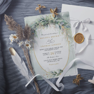 Chic watercolor greenery elegant qr code wedding invitation