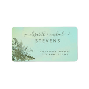 Chic watercolor greenery eucalyptus couple script  label