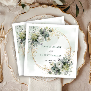 Chic Watercolor Greenery Wedding Napkins