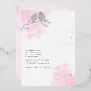 Chic Watercolor Grey Lovebirds Pink Colour Wash