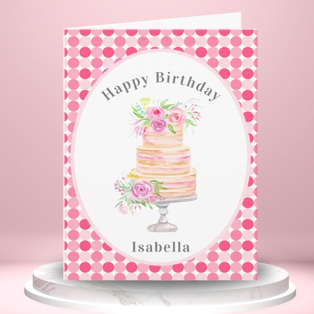 Chic Watercolor Layered Cake With Roses Card (Creator Uploaded)