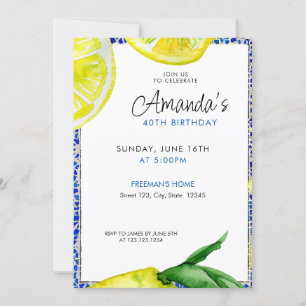 Chic Watercolor Lemon 40th Birthday Invitation