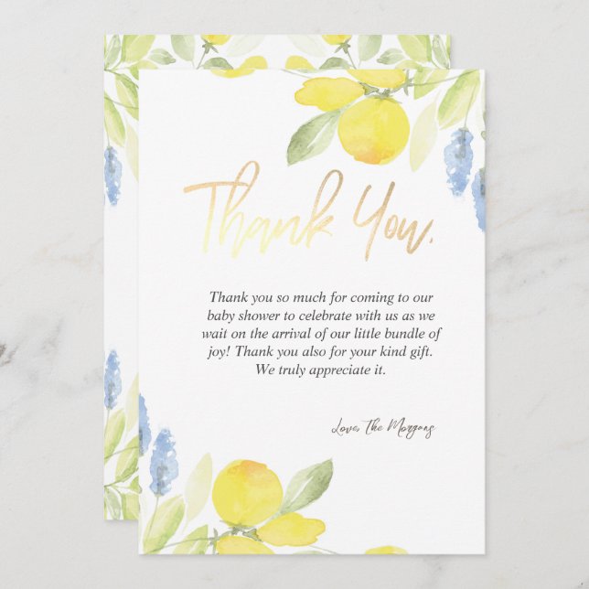 Chic Watercolor Lemons Thank You Card (Front/Back)